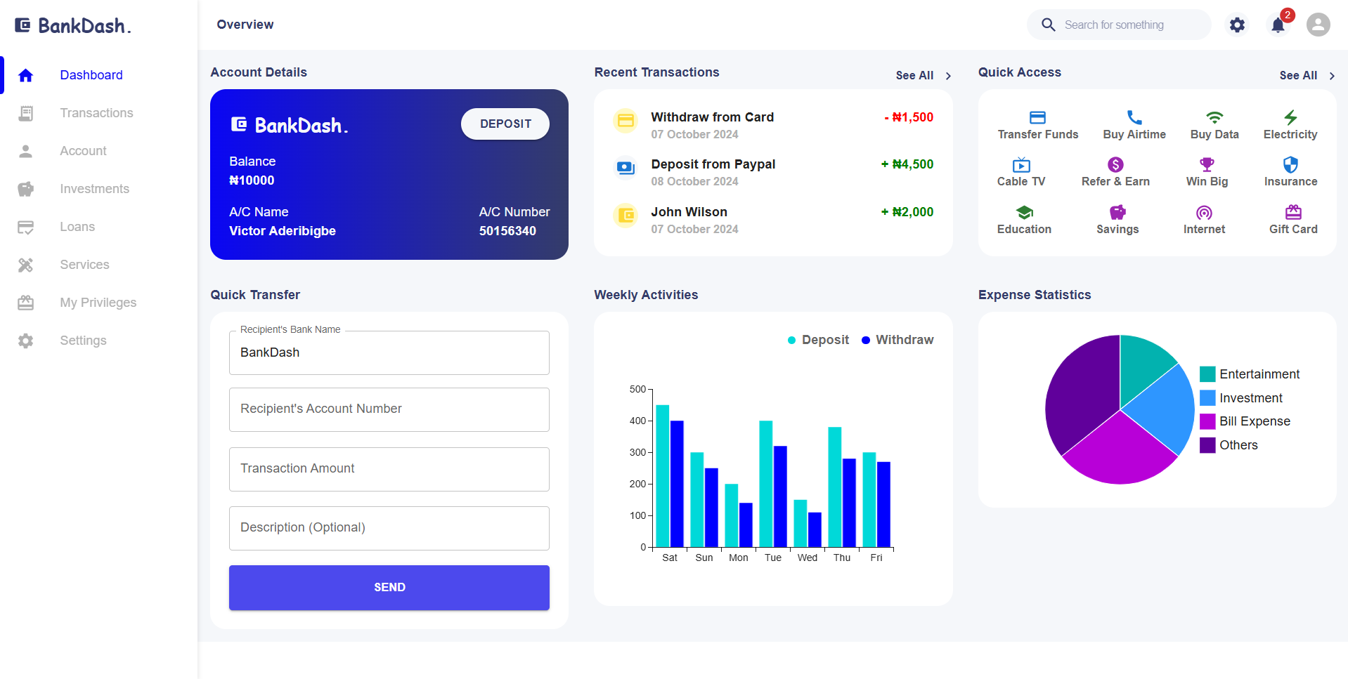 BankDash App Dashboard