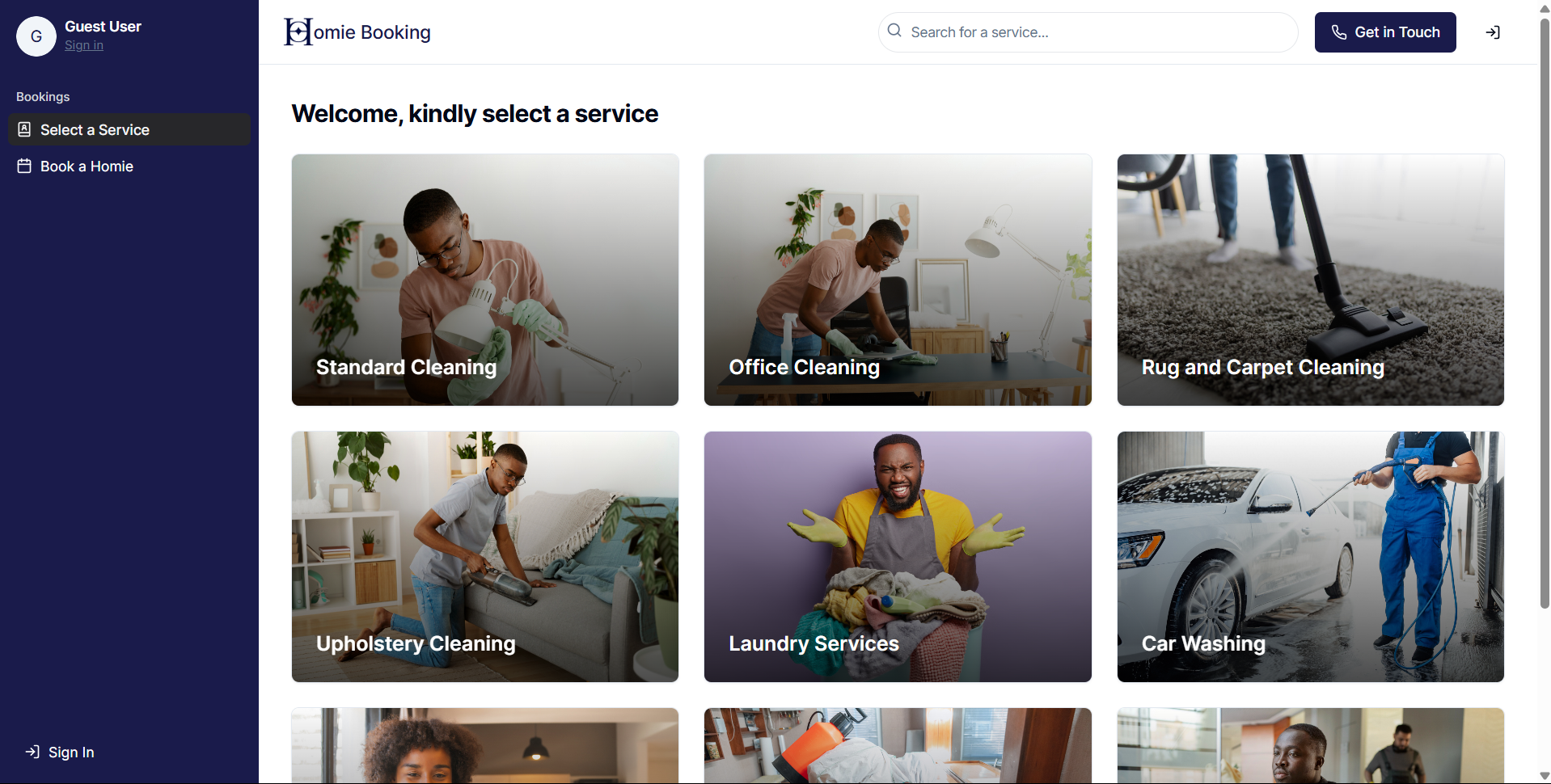 Homie Booking Landing Page